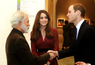 The Duke and Duchess of Cambridge meet artist Paul Emsley after viewing the newly-commissioned portrait of The Duchess of Cambridge at the National Portrait Gallery in central London, Friday Jan. 11, 2013. (AP Photo/PA, John Stillwell)