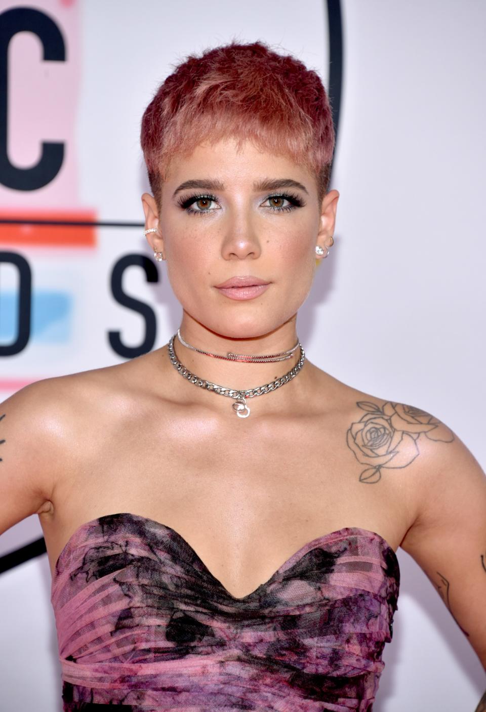 <h1 class="title">Halsey Matchs Her Hair to Her Dress 2</h1><cite class="credit">John Shearer/Getty Images</cite>