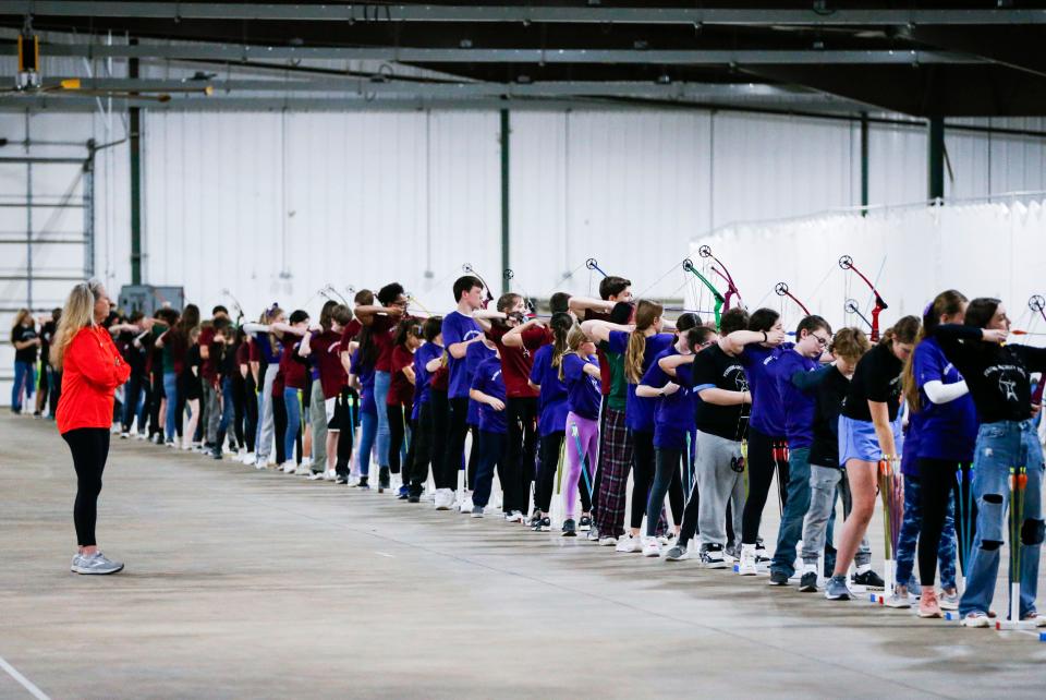 Hundreds of SPS students competed in a state-qualifying archery tournament at the Ozark Empire Fair Grounds Central Building on Wednesday, Jan. 31, 2024.