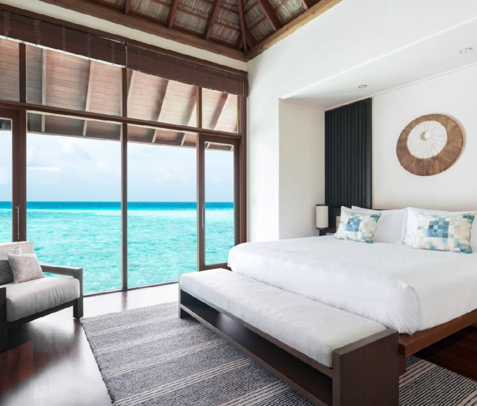 <p>Courtesy of Conrad Maldives Rangali Island</p><p>Aquatic elegance is yours for the taking in any of the 72 overwater villas and suites at Conrad Maldives Rangali Island in the South Ari Atoll, spread over two islands where relaxation reigns supreme. Each stilt-sitting villa provides unobstructed ocean views, a whirlpool, ocean-view tub, and private sundeck, ensuring an uninterrupted cycle of sun, sea, stars, and slumber to the mellifluous sounds of the Indian Ocean. An additional highlight here is <a href="https://www.conradmaldives.com/stay/the-muraka/" rel="nofollow noopener" target="_blank" data-ylk="slk:The Muraka;elm:context_link;itc:0;sec:content-canvas" class="link ">The Muraka</a>. Promoted as the world’s first undersea residence, this over/underwater structure showcases a fully integrated living, dining, entertaining and sleeping room straddling the ocean, above and below, with unreal views and, of course, 24-hour butler service.</p><p>[From $850 per night; <a href="https://www.conradmaldives.com/" rel="nofollow noopener" target="_blank" data-ylk="slk:conradmaldives.com;elm:context_link;itc:0;sec:content-canvas" class="link ">conradmaldives.com</a>]</p>
