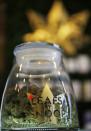 FILE - This Friday, Dec. 18, 2015, file photo shows the label on a jar in the marijuana line marketed by rapper Snoop Dogg in one of the LivWell marijuana chain's outlets south of downtown Denver. The rapper is not the only celebrity with a marijuana line as others, such as Willie Nelson and descendants of Bob Marley, are scrambling to brand and trademark pot products in the industry as it becomes part of the mainstream. (AP Photo/David Zalubowski, File)