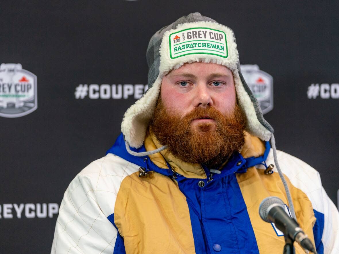 Winnipeg Blue Bombers offensive lineman Patrick Neufeld is relishing the chance to play for a third straight Grey Cup in his hometown of Regina. (Heywood Yu/The Canadian Press - image credit)