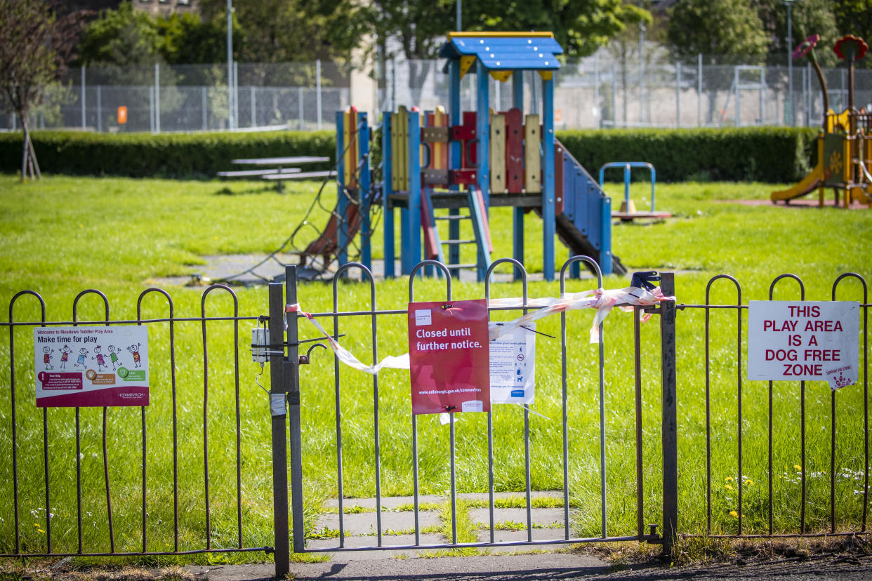 A play park remains closed to the public in The Meadows in Edinburgh as the UK continues in lockdown to help curb the spread of the coronavirus.