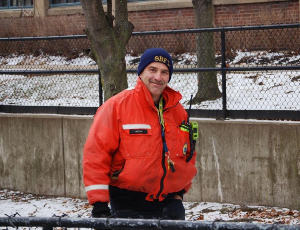 This provided photo shows Capt. Dave “Dutch” Koehler on the job as a South Bend firefighter. He served for 32 years, before dying from brain cancer in August 2019. On Sept. 9, 2023, the city installed an honorary street sign named for him in the 200 block of North Olive Street, near the front of Station 4, his last duty assignment.