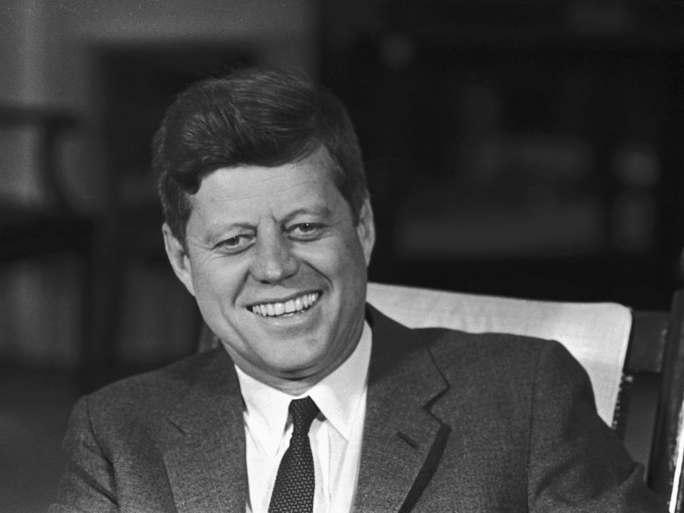 A  close-up of President John F. Kennedy at the White House on the eve of his 46th birthday.