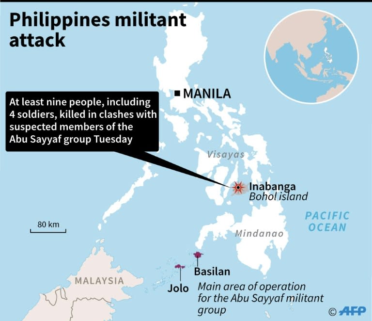 Philippine soldiers have clashed with suspected militants of Abu Sayyaf, which has long engaged in kidnapping for ransom, on the tourist island of Bohol