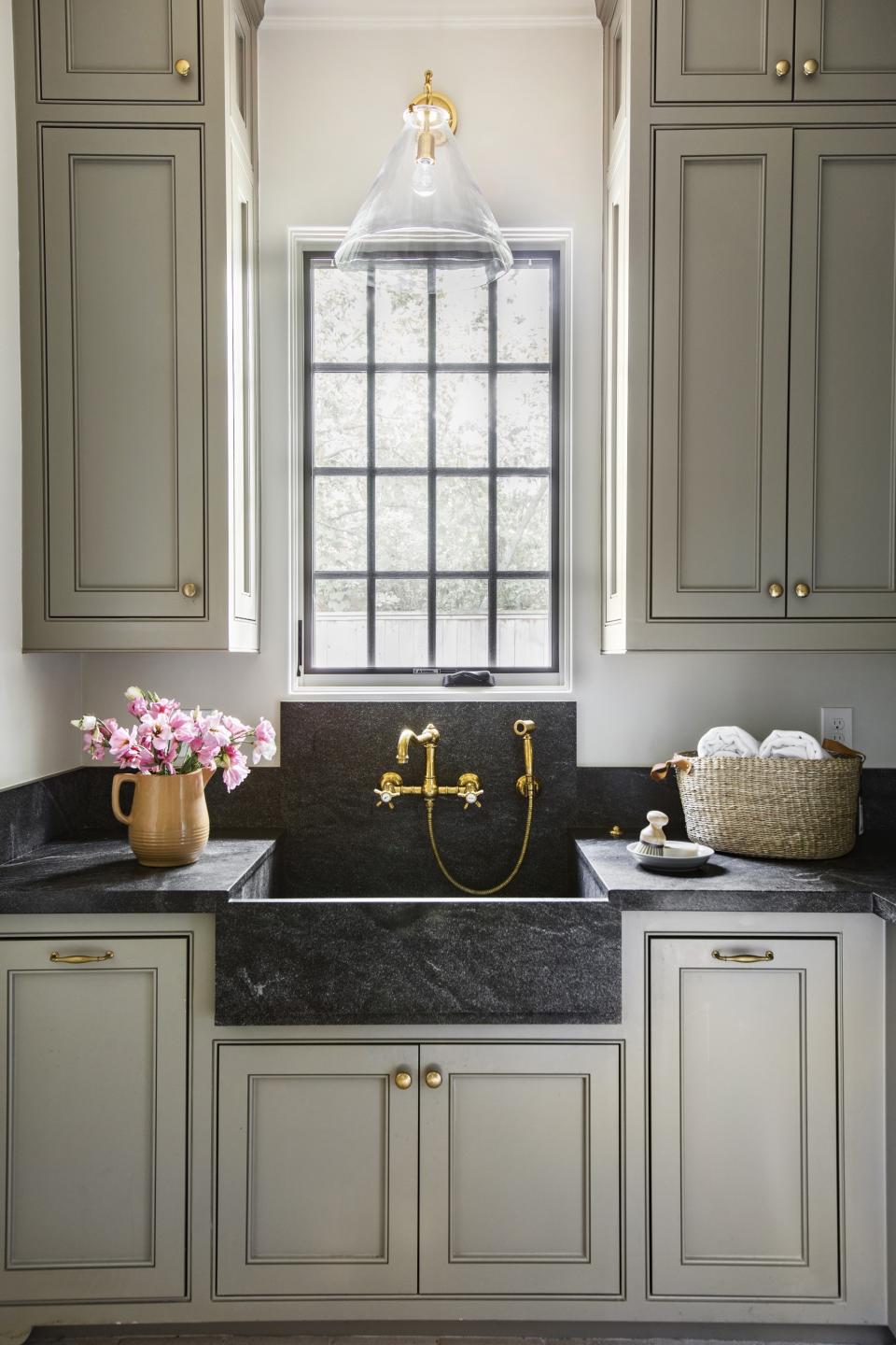 utility room painted in Benjamin Moore Sage Mountain by Marie Flanigan