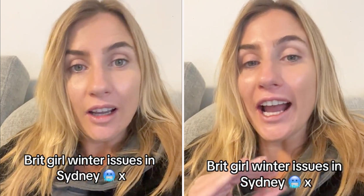 British woman Sophie Williams talking about cold Australian weather. 