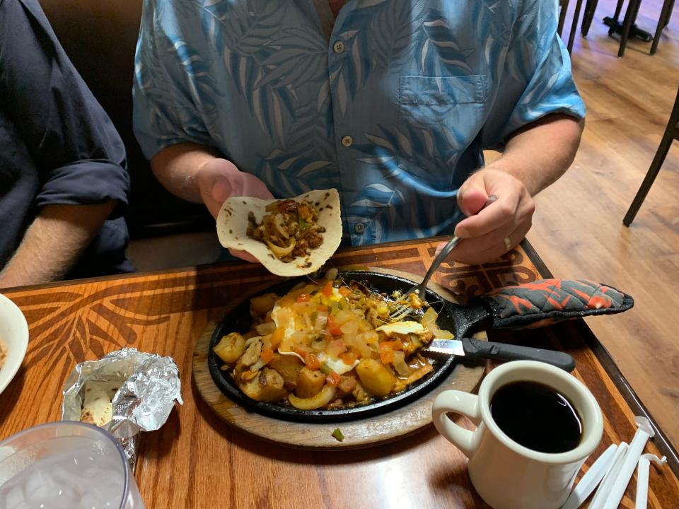 The Patrón Breakfast at Jalisco Taqueria and Restaurant in Lubbock piled on the eggs, chorizo, peppers and other sizzling goodies.
