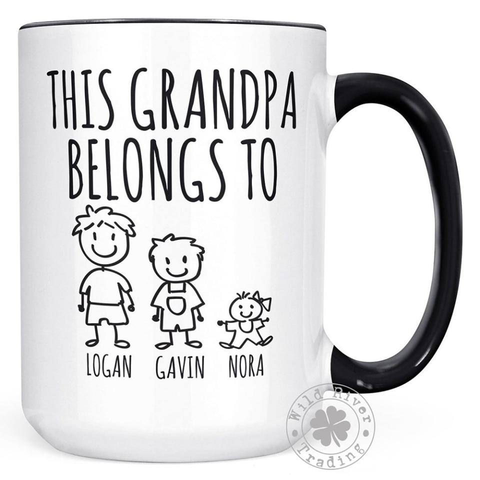 <p><a href="https://go.redirectingat.com?id=74968X1596630&url=https%3A%2F%2Fwww.etsy.com%2Flisting%2F777717430%2Fgrandpa-mug-with-kids-names-personalized&sref=https%3A%2F%2Fwww.bestproducts.com%2Flifestyle%2Fg32404805%2Ffathers-day-gifts-for-grandpa%2F" rel="nofollow noopener" target="_blank" data-ylk="slk:Shop Now;elm:context_link;itc:0;sec:content-canvas" class="link ">Shop Now</a></p><p>Personalized Grandkid Mug</p><p>etsy.com</p><p>$26.99</p>