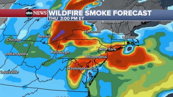 PHOTO: Wildfire smoke forecast for Thursday afternoon. (ABC News)