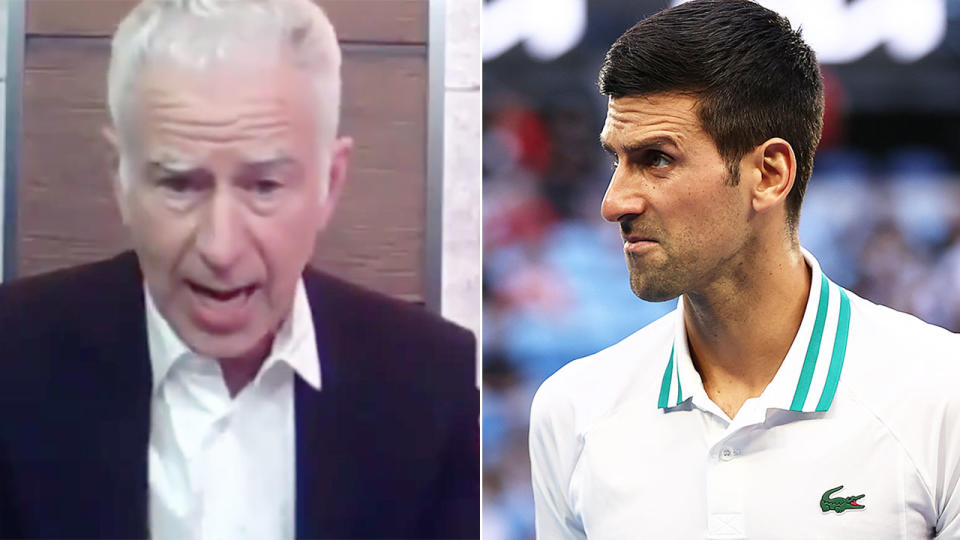 Seen here, John McEnroe weighed in on Novak Djokovic and his divisive injury issues.