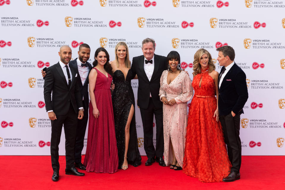 LONDON, UNITED KINGDOM - MAY 12: (L-R) Piers Morgan (C) and cast of Good Morning Britain attend the Virgin Media British Academy Television Awards ceremony at the Royal Festival Hall on 12 May, 2019 in London, England. (Photo credit should read Wiktor Szymanowicz / Barcroft Media via Getty Images)