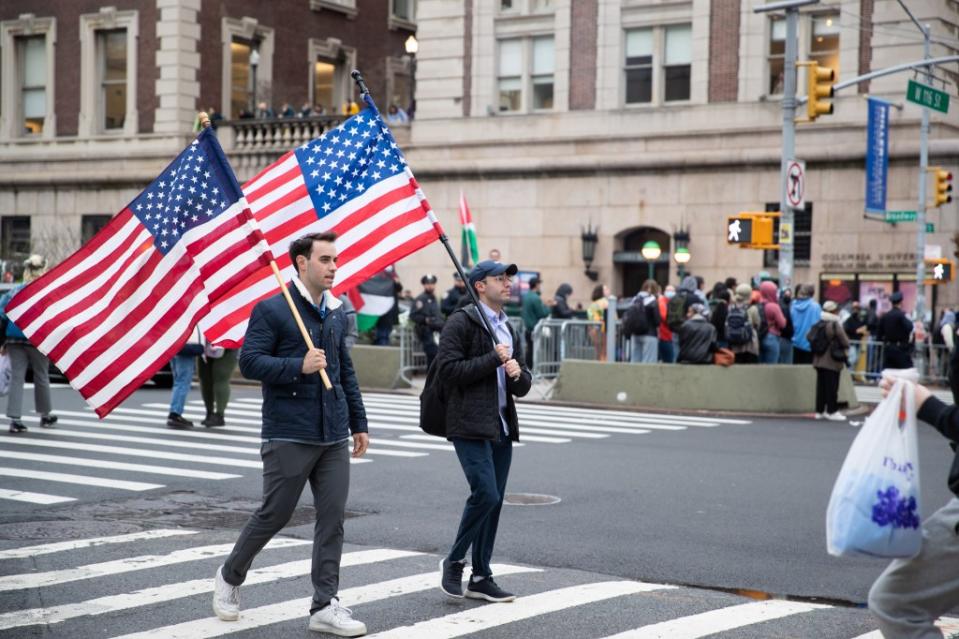 The group of Columbia students attended the rally because they “wanted to see the reaction” to the American flag, Lederer said, making it clear they did not attend the event to counter-protest. Paige Kahn/NY Post