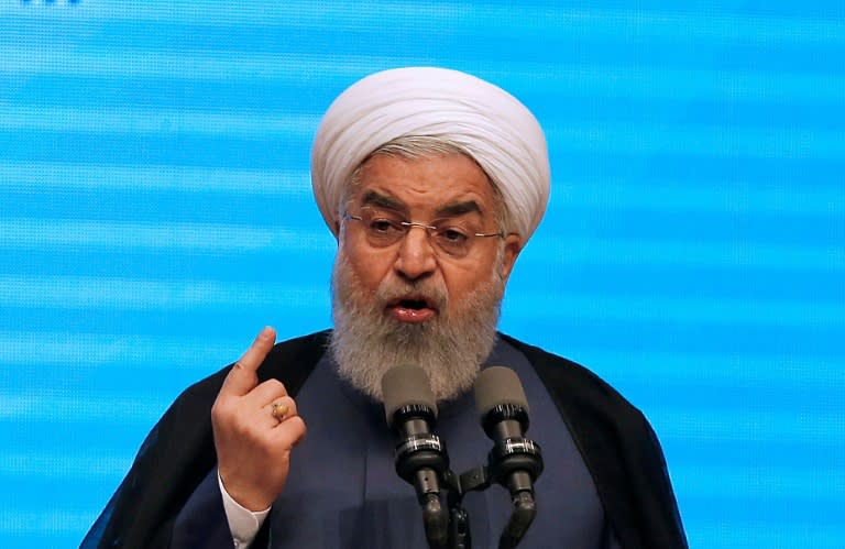 Iranian President Hassan Rouhani gives a speech in the northwestern city of Tabriz on April 25, 2018