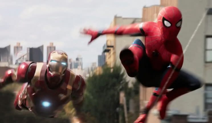 Robert Downy Jr appears alongside Spidey in the new solo movie - Credit: Sony