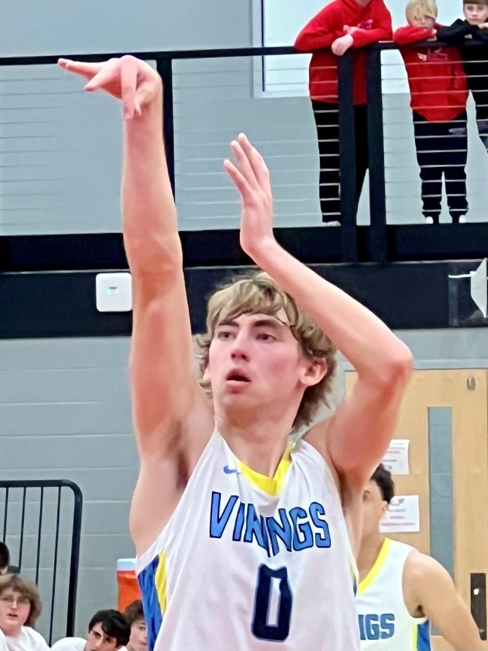 River Valley's Carson Smith shoots a free throw during Wednesday's Division II boys basketball district semifinal game against Linden McKinley at Big Walnut.