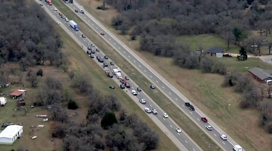 Wreck on I-40 near Harrah Rd. Image KFOR.