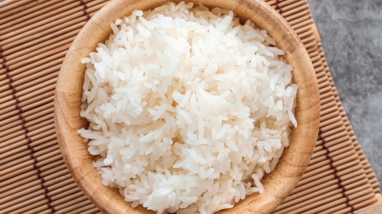 white rice wooden bowl