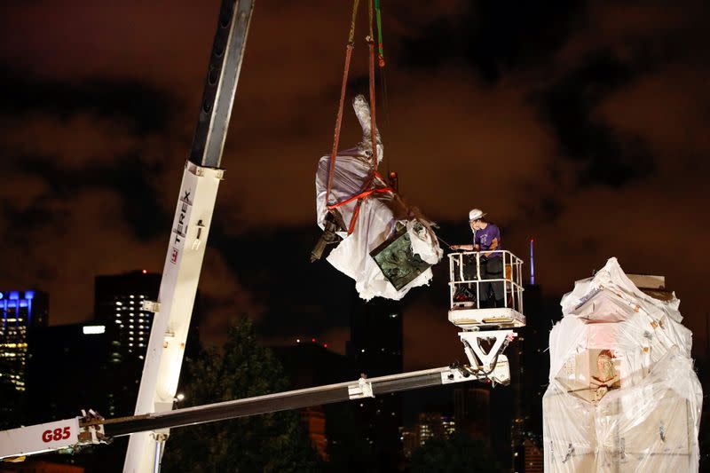 Christopher Columbus statue is being removed from the Grant Park in Chicago