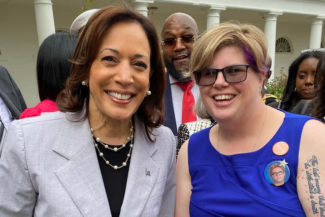 <p>Courtesy of Rhonda Hart</p> Kamala Harris and Rhonda Hart