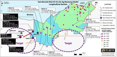 Figure 3: San Marcial Longitudinal Section C-C’, View Southwest (CNW Group/GR Silver Mining Ltd.)