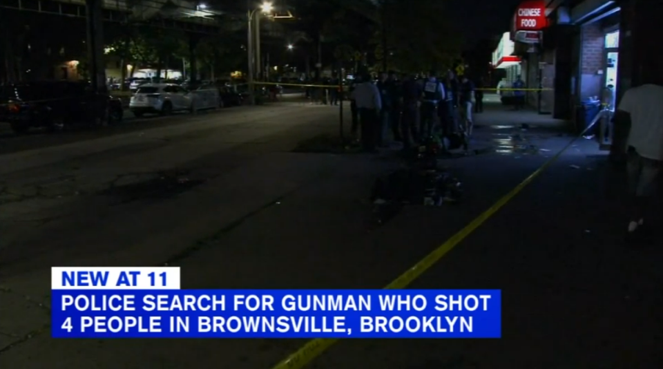 Four men were shot and wounded on Sunday night in Brooklyn after a verbal altercation escalated and a gunman opened fire on the group, which included one 16-year-old boy (News 11/video screengrab)