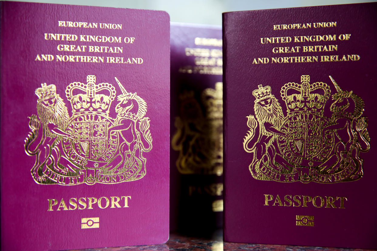 LONDON, UK, UNITED KINGDOM - 2019/03/07: British Passports are seen as according to consumer group Which over three millions  British travellers could be banned from entering several European countries unless they renew their passports by Friday,8 March 2019 in the event of a no-deal Brexit. (Photo by Dinendra Haria/SOPA Images/LightRocket via Getty Images)