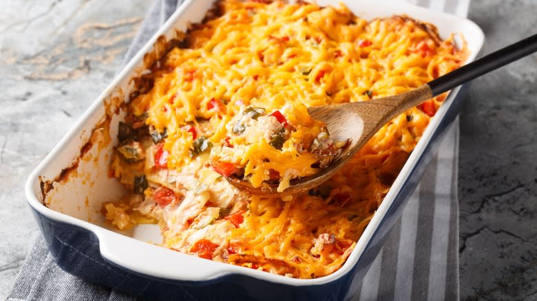 Chicken casserole in serving dish