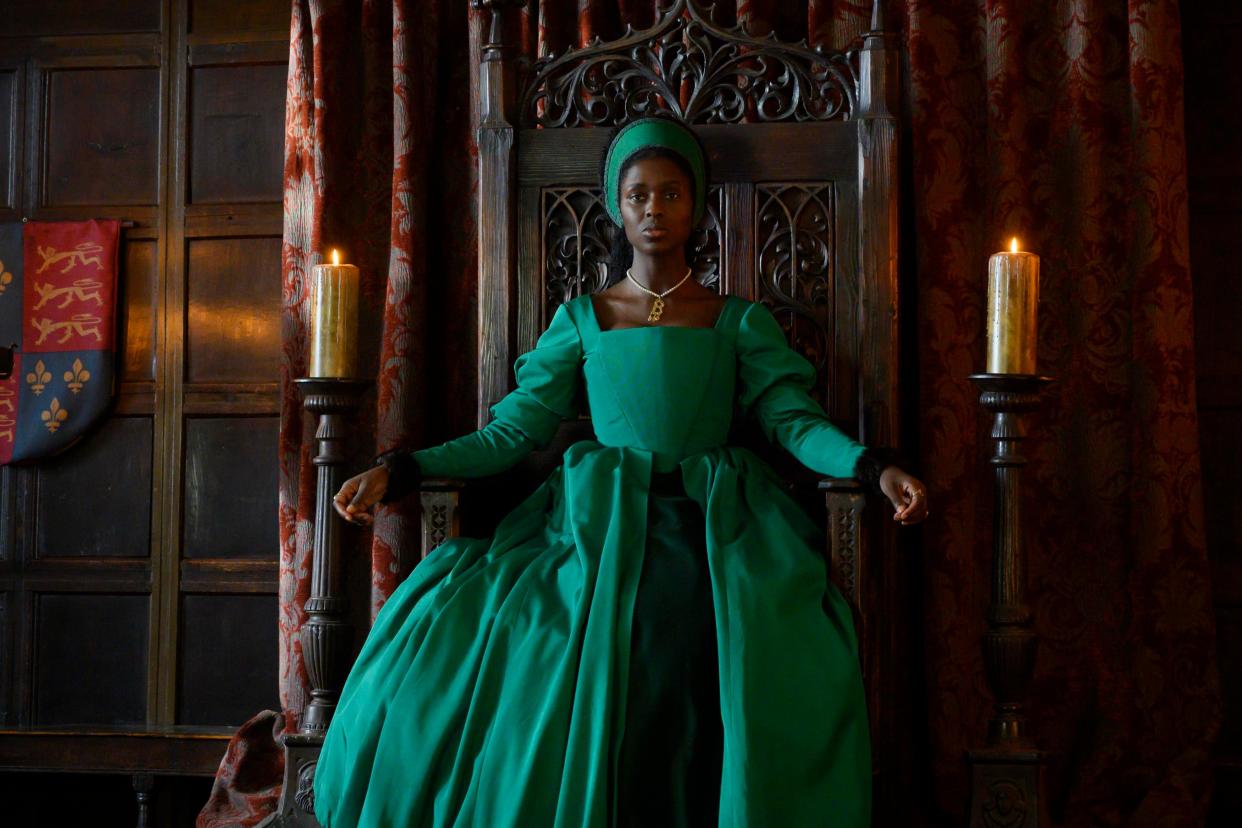 <p>Jodie Turner-Smith as Anne Boleyn in Channel 5’s new series</p> (Parisa Taghizadeh)