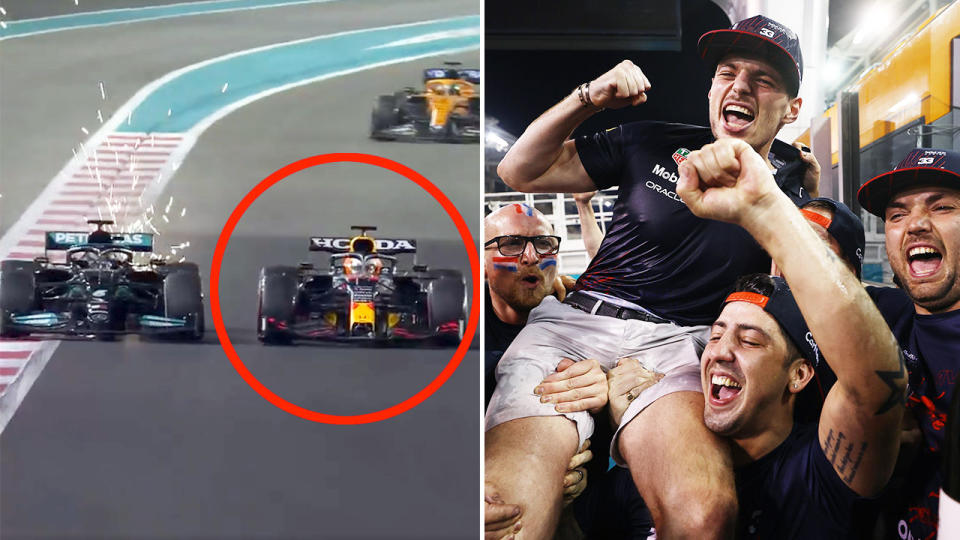 Seen here, Max Verstappen celebrates after winning the F1 world title at the Abu Dhabi Grand Prix. 