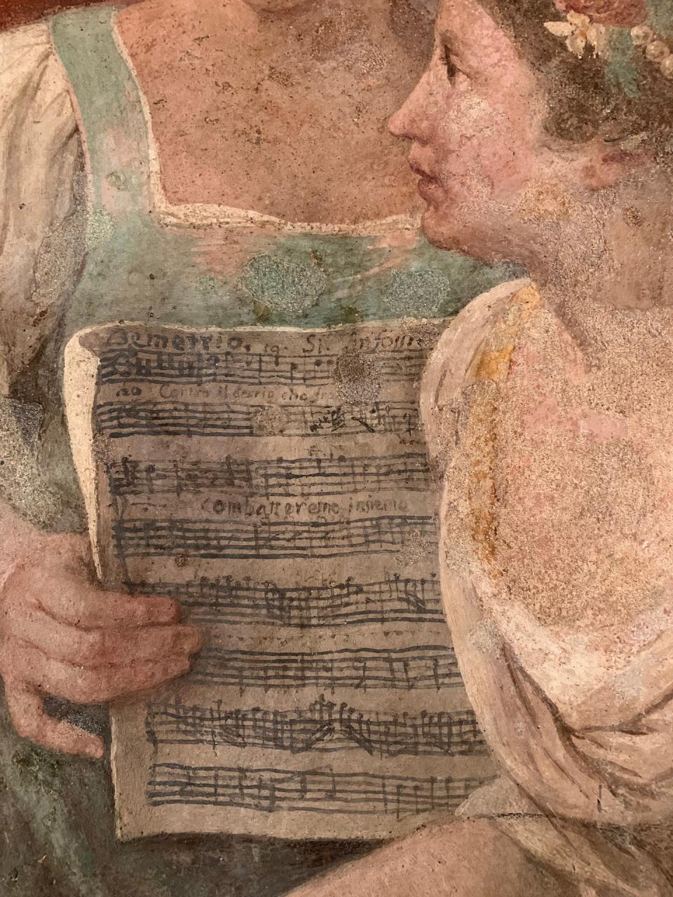 The musical score depicted in Jacopo Guarana’s fresco. Marica S. Tacconi, <a href="http://creativecommons.org/licenses/by-sa/4.0/" rel="nofollow noopener" target="_blank" data-ylk="slk:CC BY-SA;elm:context_link;itc:0;sec:content-canvas" class="link ">CC BY-SA</a>
