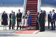 First Lady of the United States Jill Biden, arrives in Nairobi, Kenya, Friday, Feb.24, 2023 for a three-day visit to the country (AP Photo/Brian Inganga).