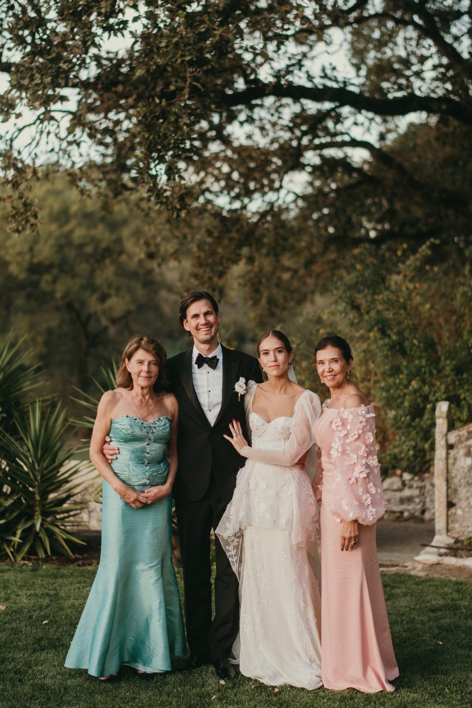 The Bride Wore Feathers for Her Civil Ceremony in London, and a Dress Embroidered With Peonies to Her Micro-Wedding in Portugal