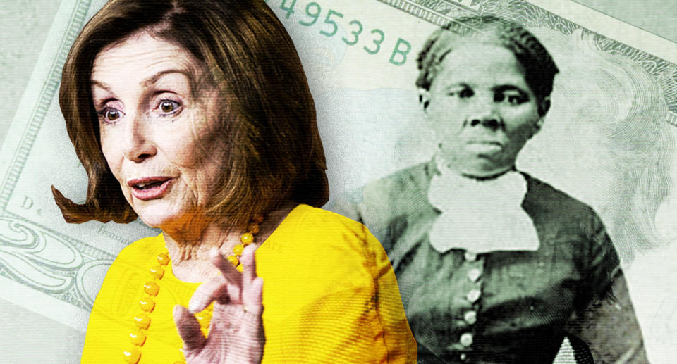 House Speaker Nancy Pelosi and Harriet Tubman (Photo illustration: Yahoo News; photos: Al Drago/Reuters, LOC via Reuters, AP)