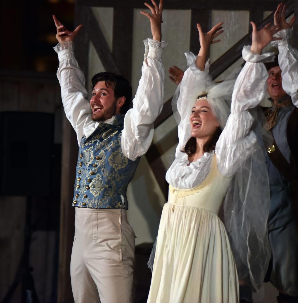 Justin Marlow's Claudio and Bell Reeves' Hero dance in the final scenes of Oklahoma Shakespeare in the Park's June outdoor production of William Shakespeare's "Much Ado About Nothing." Marlow is playing Mercutio and Reeves is starring as Juliet in Oklahoma Shakespeare's September outdoor production of The Bard's "Romeo & Juliet."