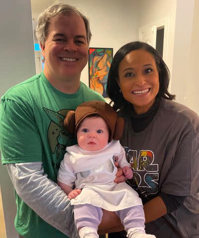 <p>Kristen Welker Instagram</p> Kristen Welker and John Hughes with their daughter Margot on Halloween in 2021