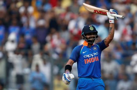 Cricket - India v New Zealand - First One Day International Match - Mumbai, India – October 22, 2017 – India's captain Virat Kohli celebrates his century. REUTERS/Danish Siddiqui/File Photo