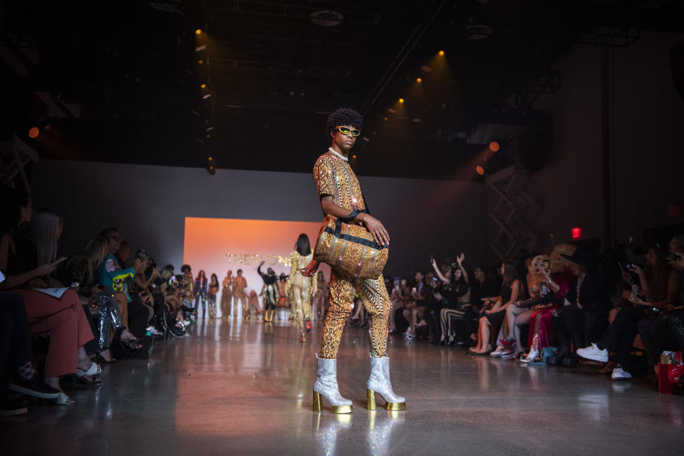 Models walk the runway at The Blonds fashion show at Spring Place on Wednesday, Sept. 14, 2022, in New York. (AP Photo/Brittainy Newman)