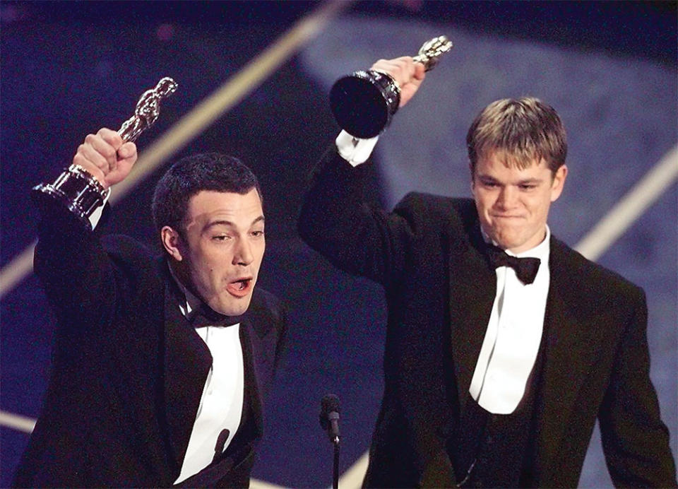 Affleck left and Matt Damon accepted their Oscars for Good Will Hunting in 1998. I suppose the reason it works is that I trust him and love him, Affleck says of Damon.