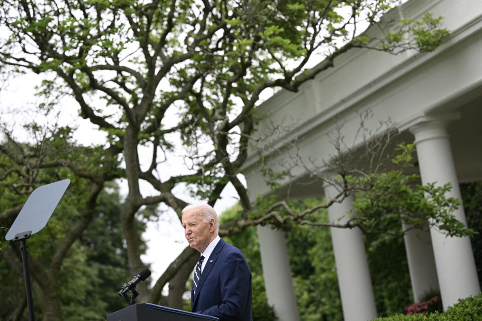 US President Joe Biden speaks about new actions to protect American workers and businesses from China's unfair trade practices, in the Rose Garden of the White House in Washington, DC, on May 14, 2024. Biden took aim at China on Tuesday, saying Beijing is 