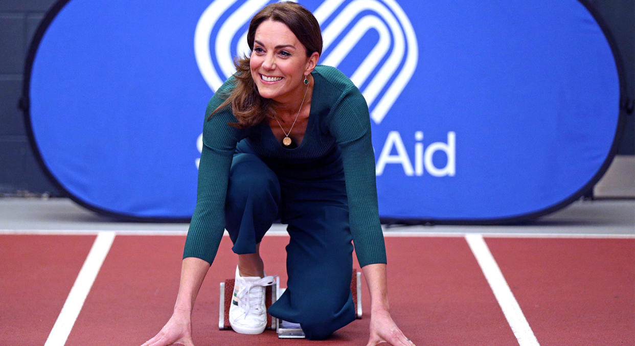 The Duchess of Cambridge debuted a pair of affordable M&S trainers at a SportsAid event in London. (PA)