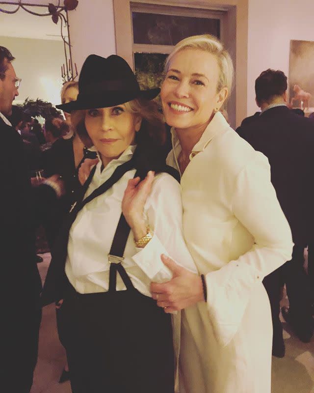 Jane Fonda, at her birthday party, with Chelsea Handler. (Photo: Instagram/Chelsea Handler)