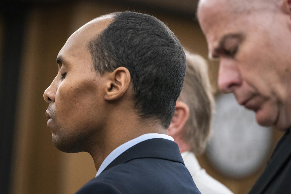 Former Minneapolis police officer Mohamed Noor listens as he is sentenced by Judge Kathryn Quaintance at Hennepin County District Court Friday, June 7, 2019, in Minneapolis, in the fatal shooting of Justine Ruszczyk Damond. (Leila Navidi/Star Tribune via AP, Pool)