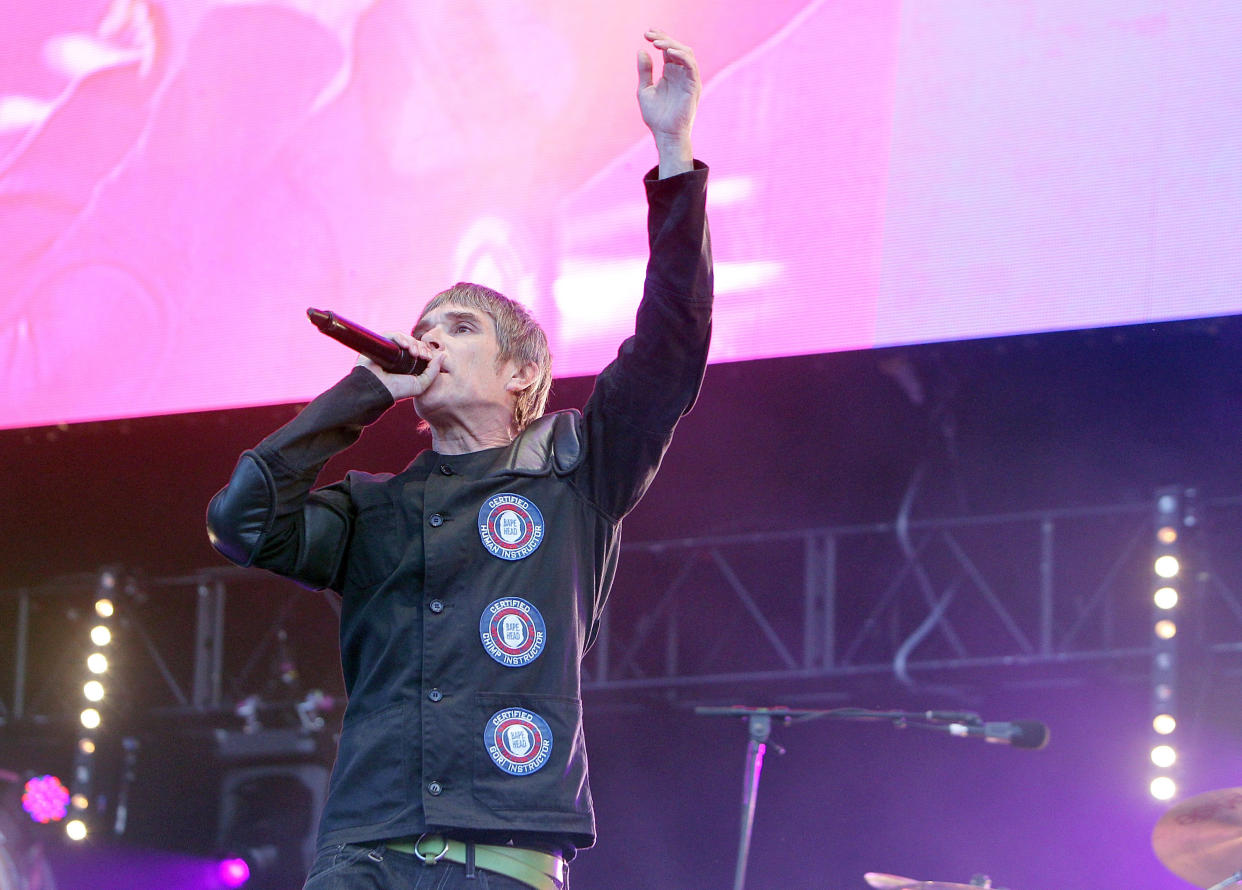 EDITORIAL USE ONLY NO MERCHANDISING NO BIOGRAPHIES Ian Brown of Stone Roses performs on stage at Finsbury Park in London.