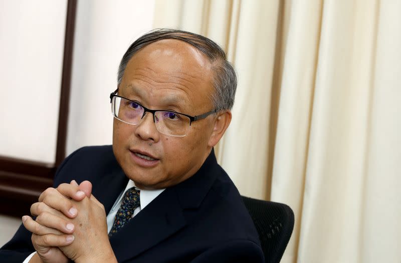 Taiwanese Executive Yuan Minister John Deng speaks during an interview with Reuters in Taipei