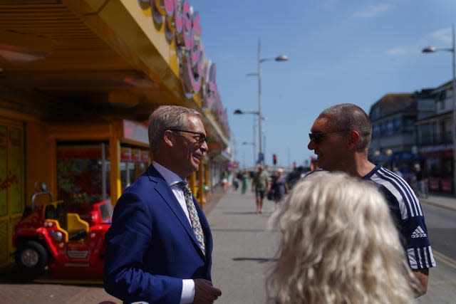 Reform UK leader Nigel Farage arriving in Clacton-on-Sea, Essex