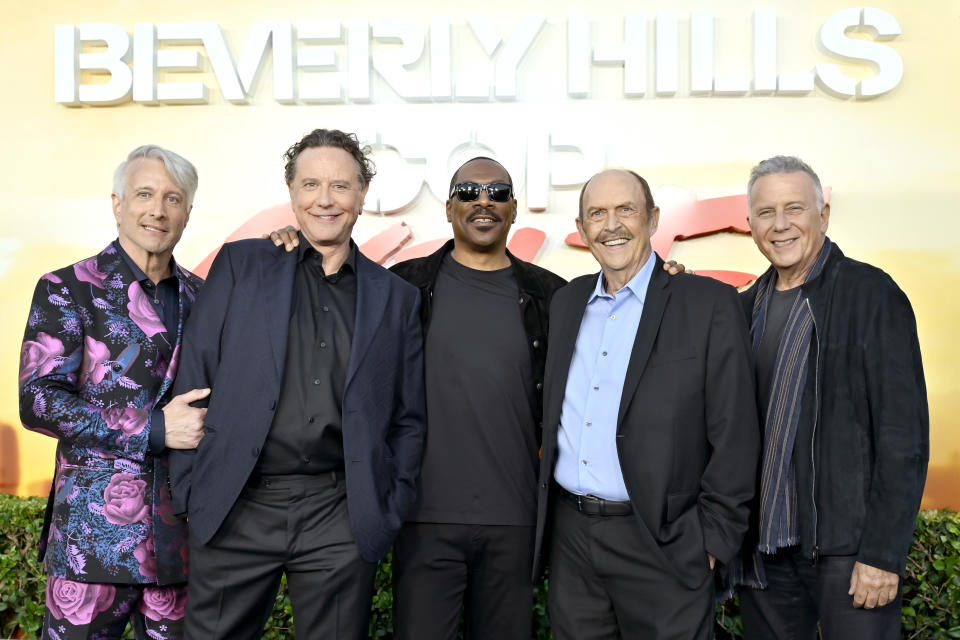 Bronson Pinchot, Judge Reinhold, Eddie Murphy, John Ashton and Paul Reiser attend the Beverly Hills Cop: Axel F World Premiere