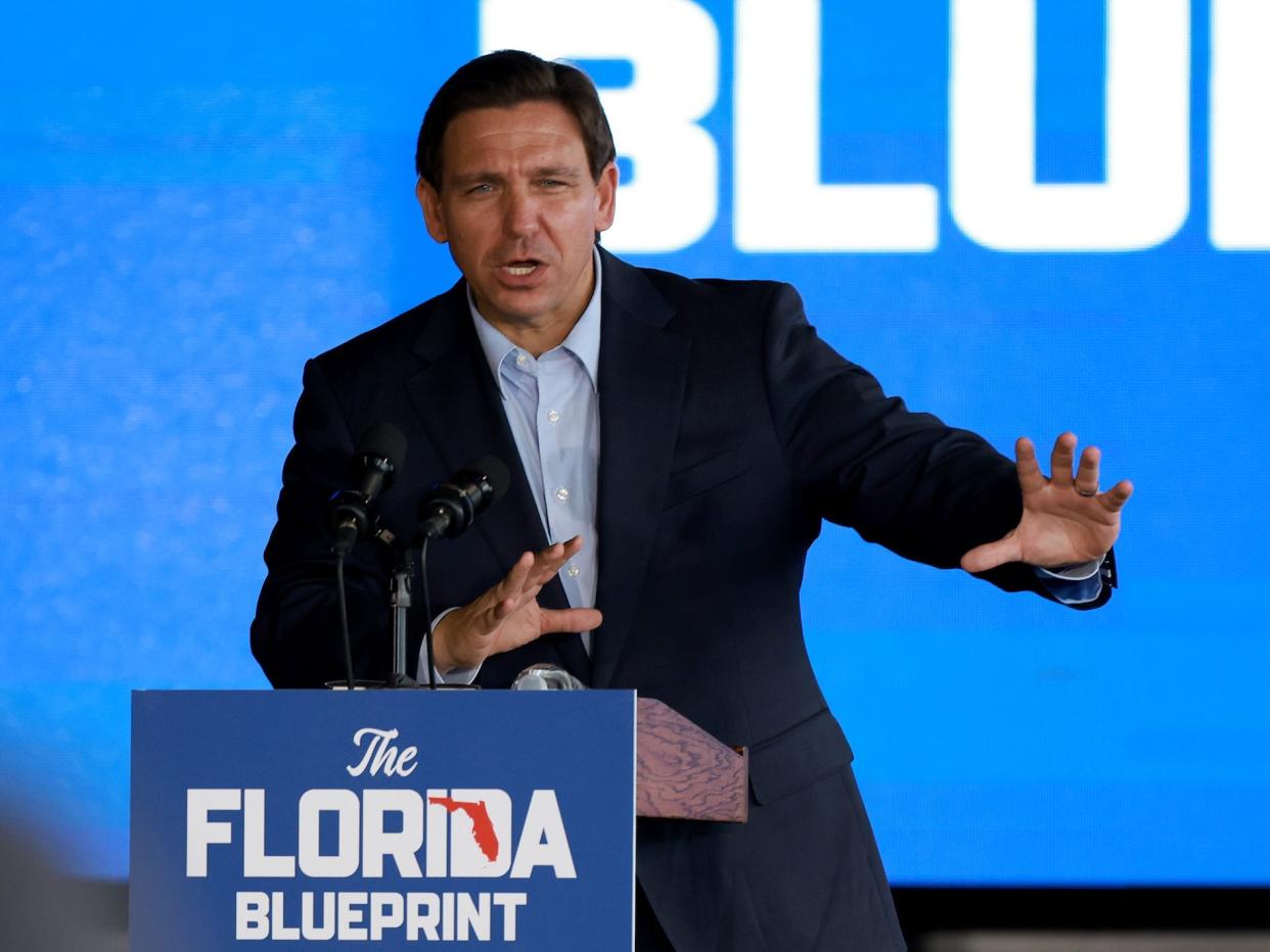 Florida Gov. Ron DeSantis speaks during an event spotlighting his newly released book, “The Courage To Be Free: Florida’s Blueprint For America’s Revival” at the Orange County Choppers Road House & Museum on March 08, 2023 in Pinellas Park, Florida. DeSantis is reportedly preparing to run in the 2024 presidential election.