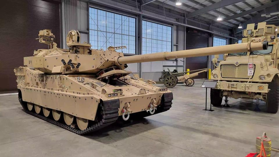 A BAE Systems Mobile Protected Firepower testbed based on the M8 Armored Gun System preserved at the U.S. Army Armor & Cavalry Collection, Fort Benning c. 2023. (US Army)